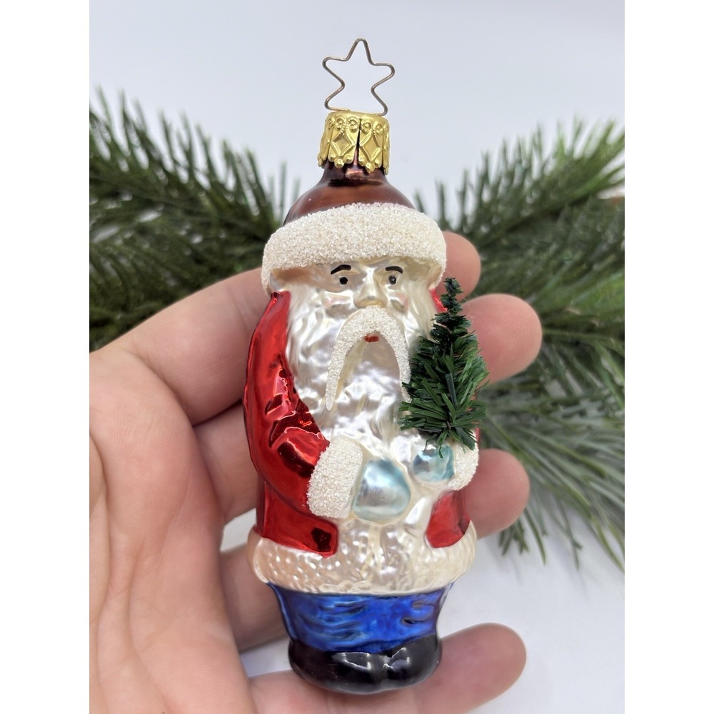 Christborn German Glass Christmas Ornament Standing Santa w Tree in Arms 4"